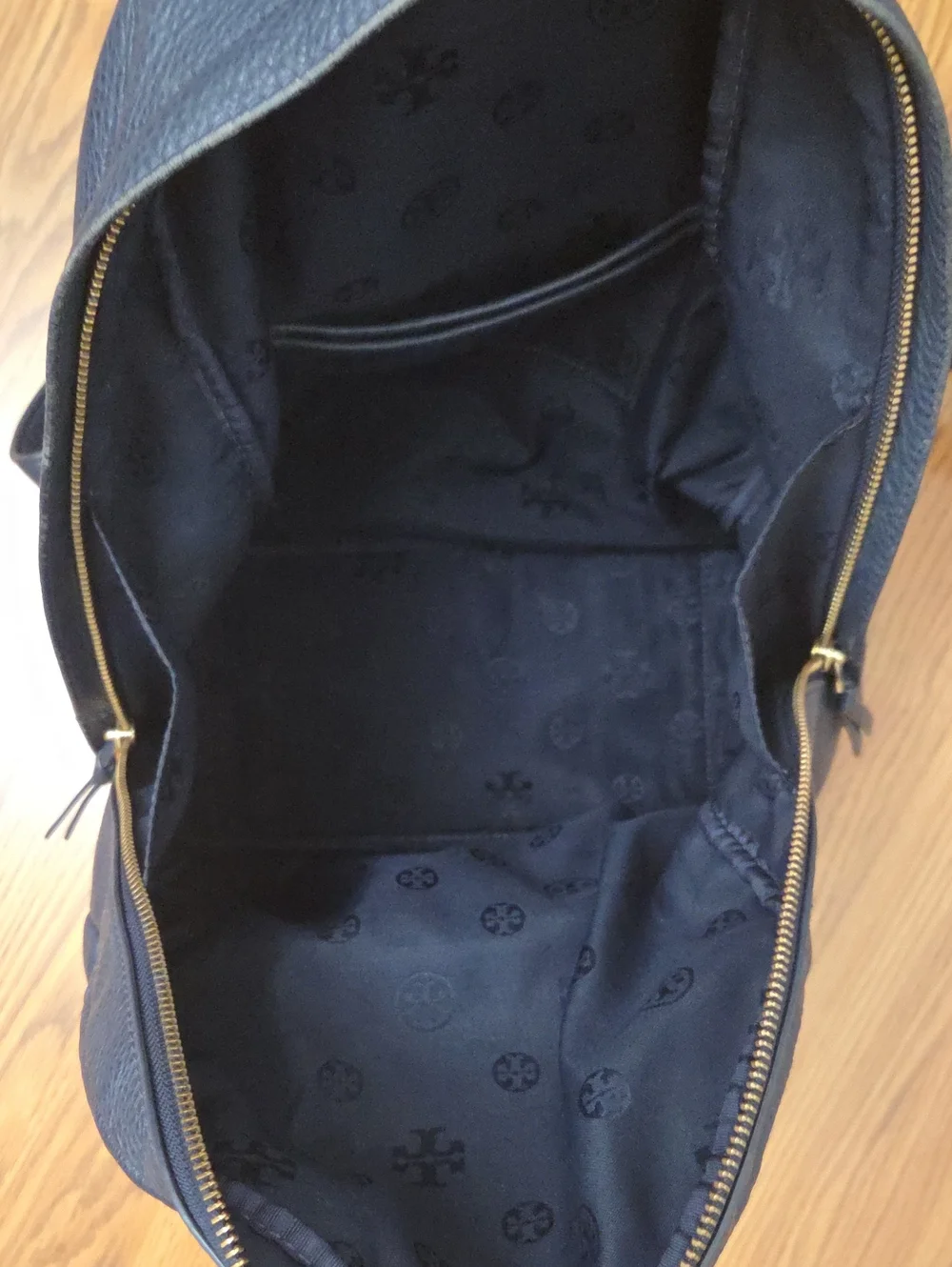 Tory Burch Navy Blue Logo Pebbled Leather Backpack